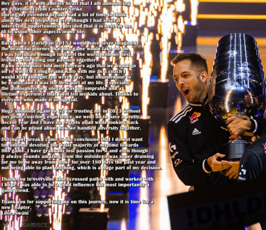 G2 Swani's retirement message 