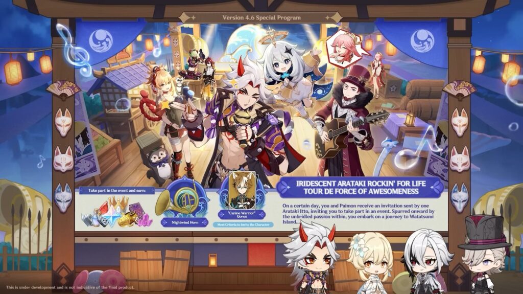 Genshin Impact Version 4.6 Event: Iridescent Arataki Rockin' For Life Tour De Force Of Awesomeness