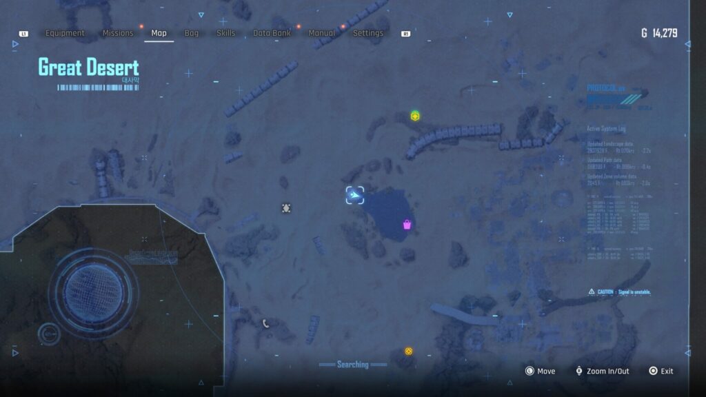 The location of the chest near the Great Desert Oasis on the Stellar Blade map.