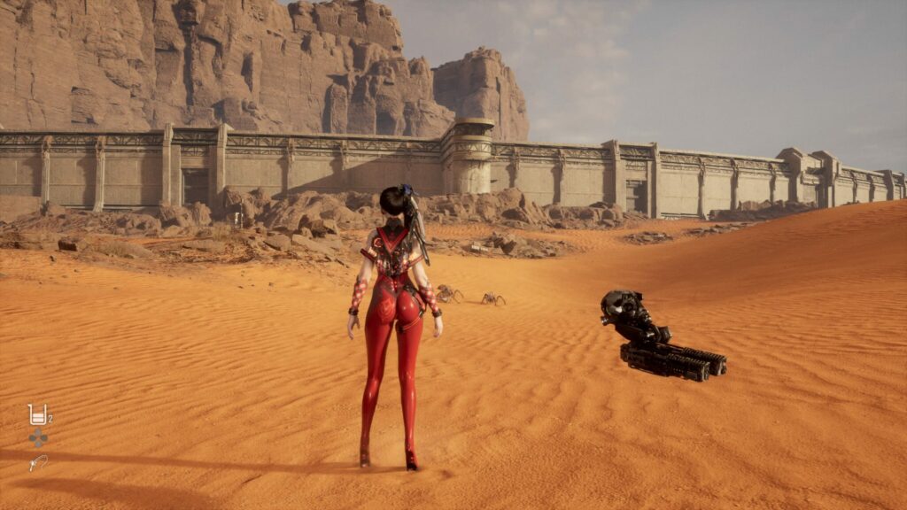 EVE approaches the fortified wall in the Great Desert.