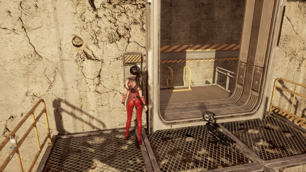 EVE has pressed a button to open a metal door.