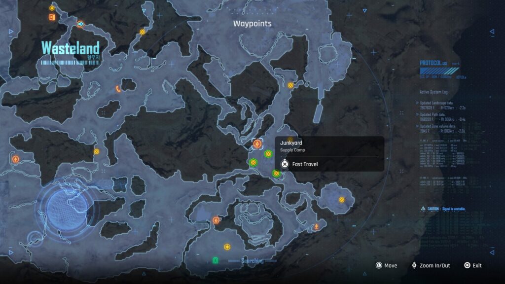 The Junkyard supply camp fast travel location in the Wasteland.