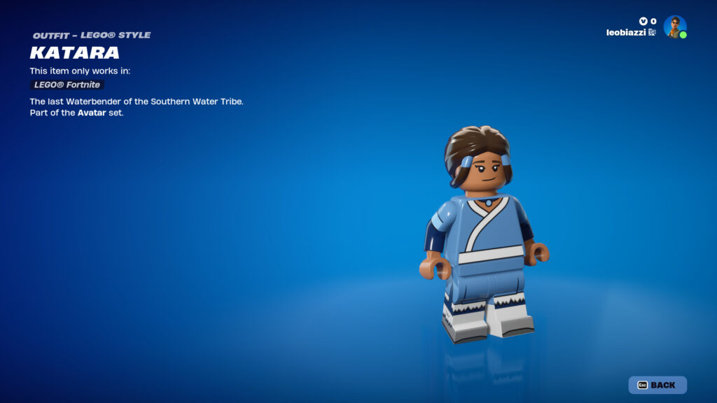 A LEGO representation of Katara from Avatar: The Last Airbender in Fortnite.