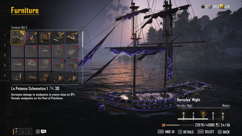 La Potence Schematics I is placed in a ship.