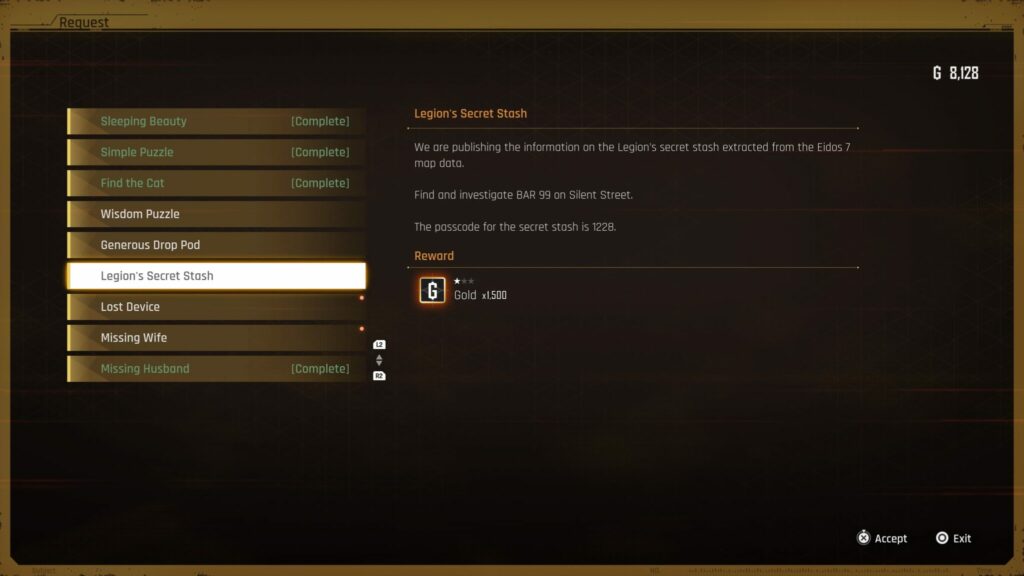 The Legion's Secret Stash is available in the Stellar Blade Bulletin Board.