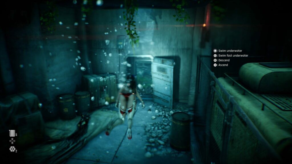 EVE swims through an underwater doorway at Matrix 11 in Stellar Blade.