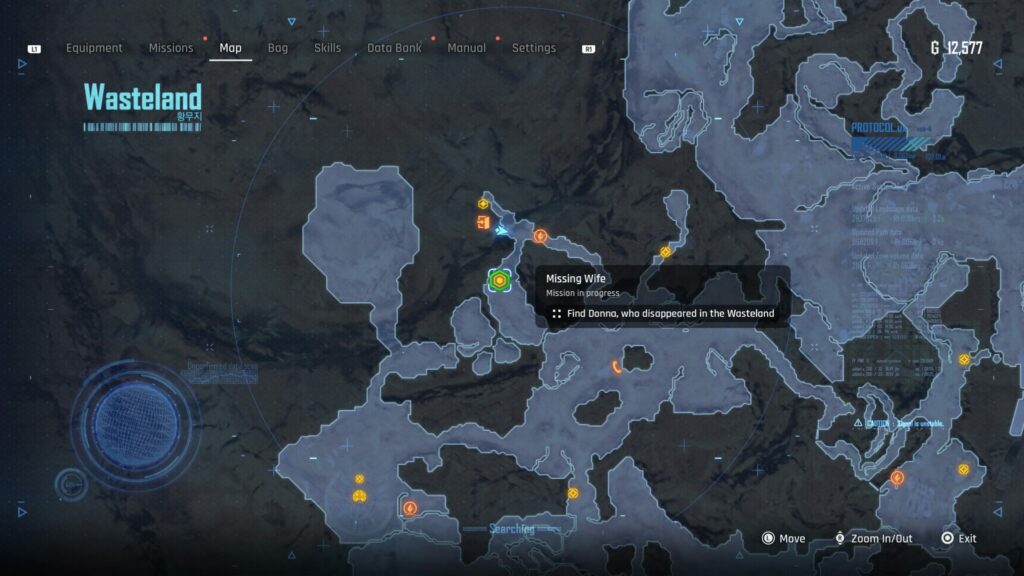 The Missing Wife request marked on the Stellar Blade map of the Wasteland.