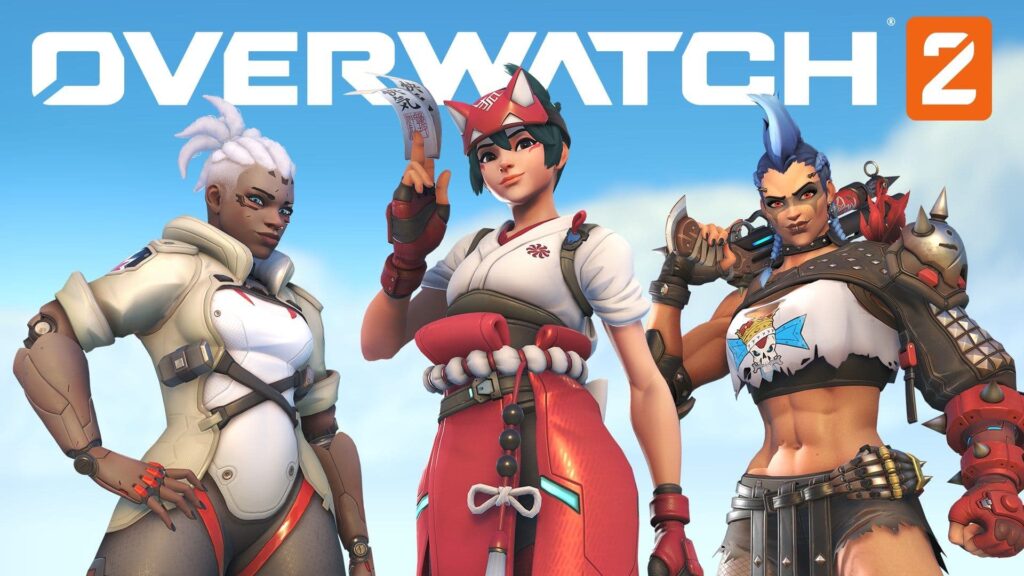 Multiple Overwatch characters in a graphic for Overwatch 2, a game similar to VALORANT.
