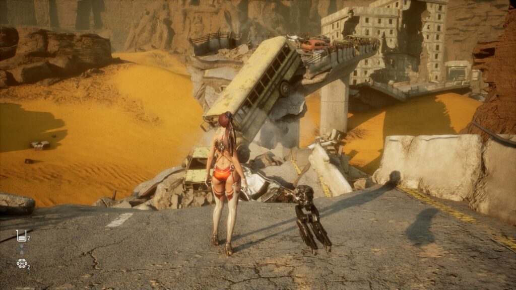 The bus has fallen down to create a walkway for EVE.