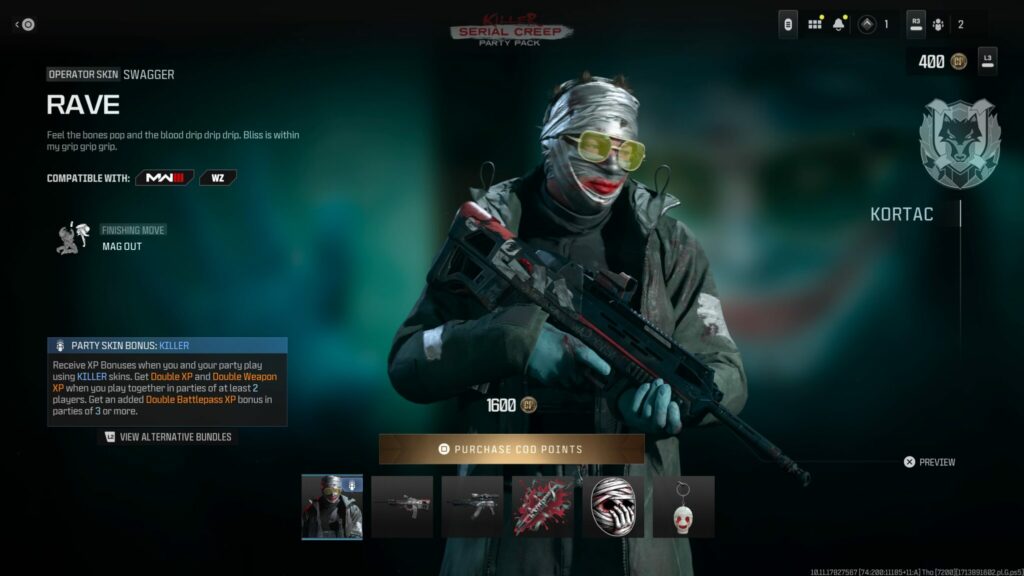 The Rave Operator skin from the Call of Duty Killer: Serial Creep Party Pack.