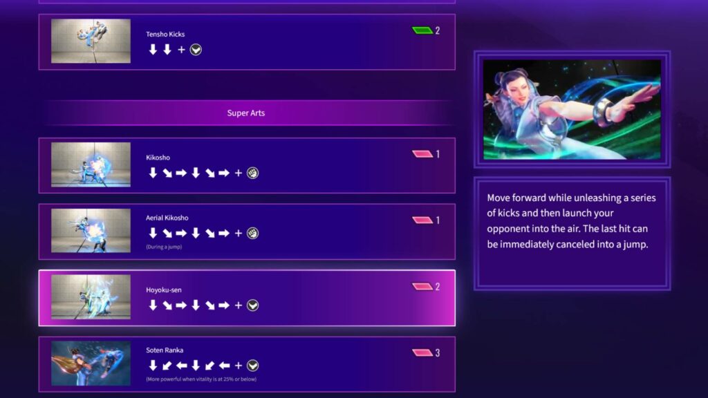 Hoyoku-sen of Chun-Li, a Super attack to do the Daigo Parry SF6