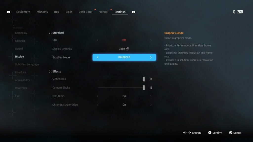 The Balanced graphics mode is chosen in Stellar Blade.