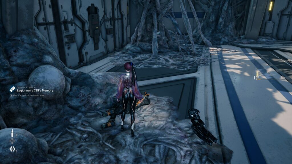 EVE interacts with a legionnaire's dead body.