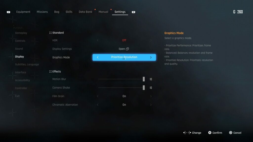 The Prioritize Resolution graphics mode is chosen in Stellar Blade.