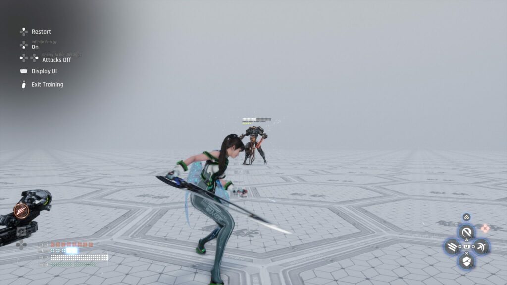 EVE is practicing in the training room.