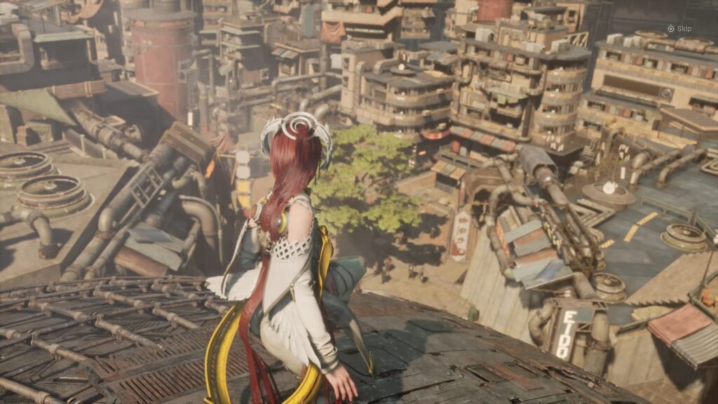 The best ending you can get in Stellar Blade shows everyone saved, with EVE watching Xion in her new form from atop a building.