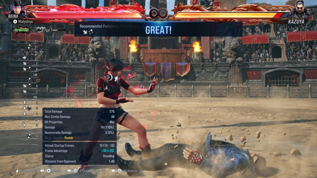 Reina vs Kazuya in Tekken 8 punishment training