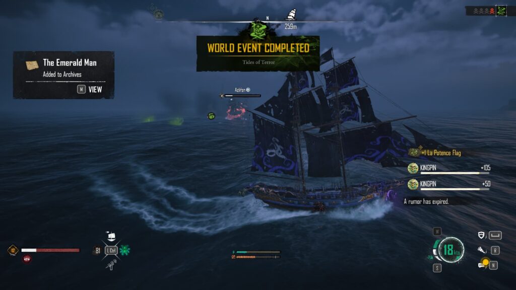 A player has completed the Tides of Terror World Event.