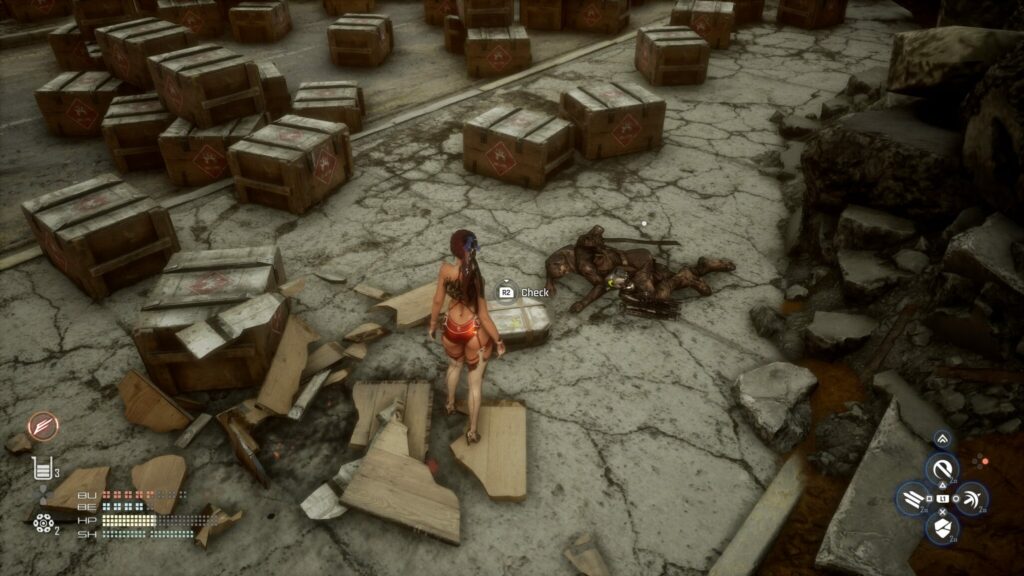 EVE approaches the objective item for the Where's the Item mission in Stellar Blade.