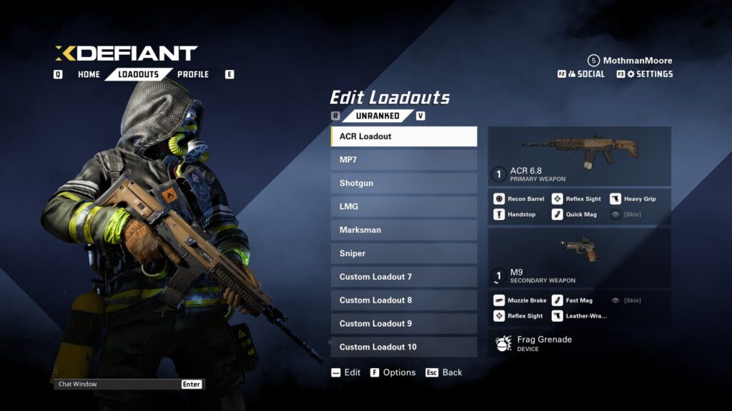 The loadout list.