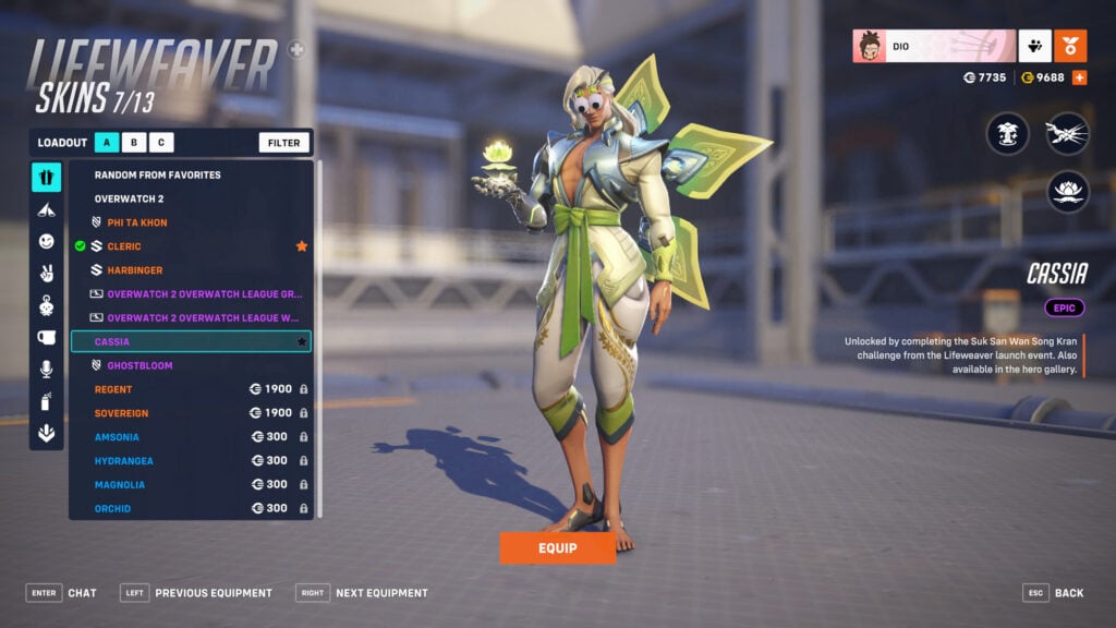 The April Fools' Day version of the epic Cassia Lifeweaver skin