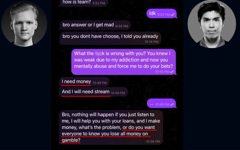 A screenshot of Sensibility finally turning to blackmail to Taiga for the 322 incident.