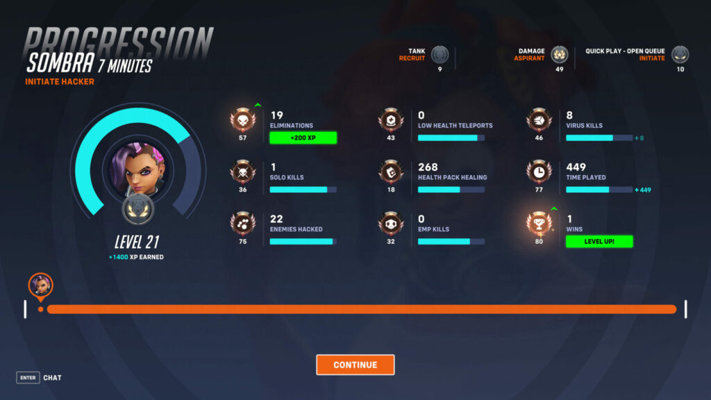 Hero progression screen after a match 