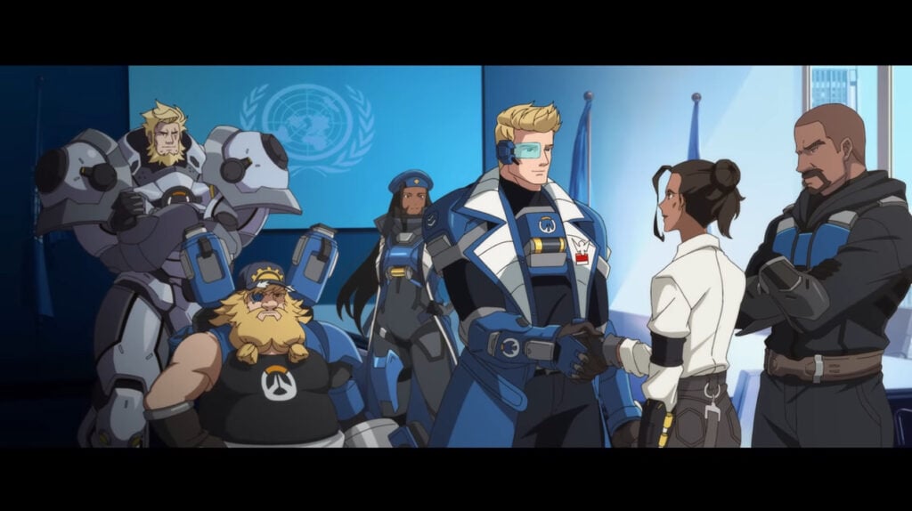Reinhardt Wilhelm, Gabriel Reyes, Jack Morrison, Ana Amari, Torbjorn Lindholm, and Dr. Liao