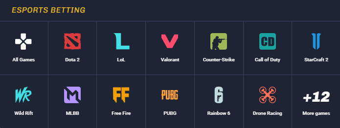 Featured games on Rivalry esports betting platform