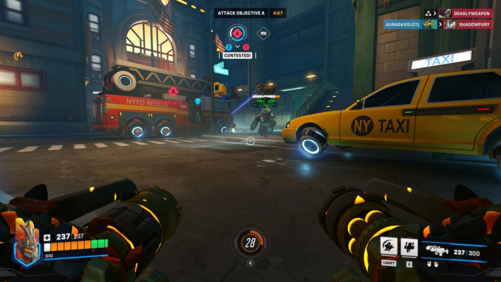 Balanced Overwatch gameplay screenshot featuring Torbjorn and mini Mauga