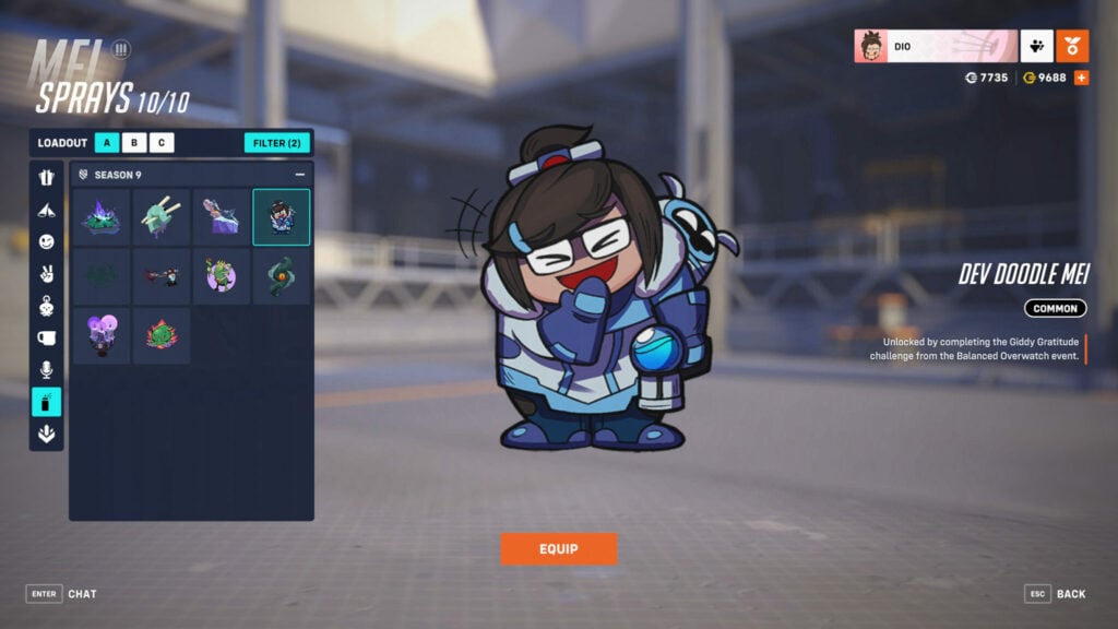 Dev Doodle Mei spray from the Overwatch 2 Giddy Gratitude challenge 
