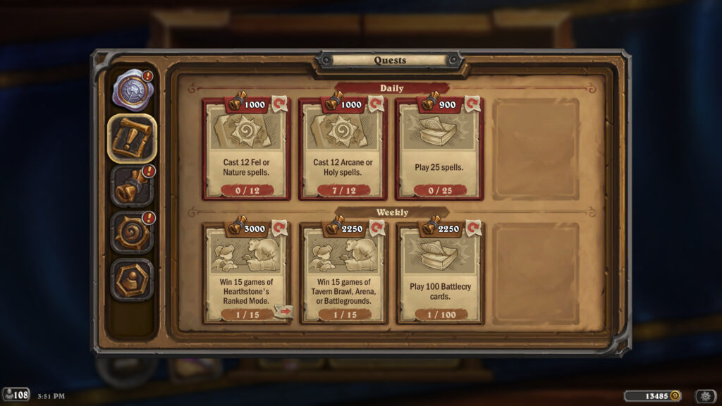 Screenshot of Weekly Quests in Hearthstone 