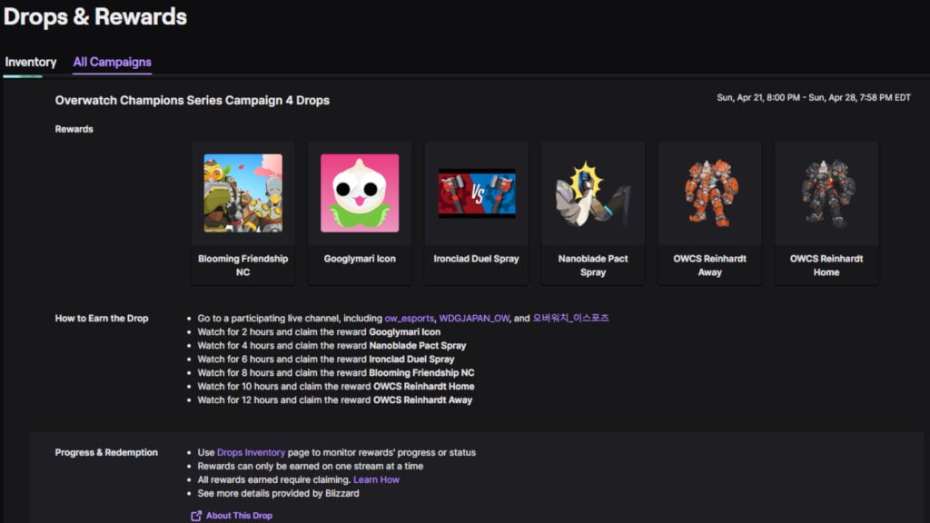 Screenshot of the OWCS Reinhardt skins and more