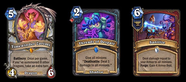 Timewinder Zarimi, Threads of Despair, and Sanitize in Hearthstone