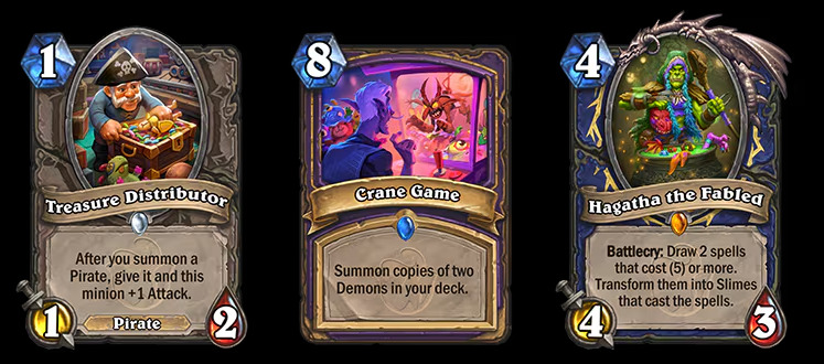 Treasure Distributor, Crane Game, and Hagatha the Fabled in Hearthstone 