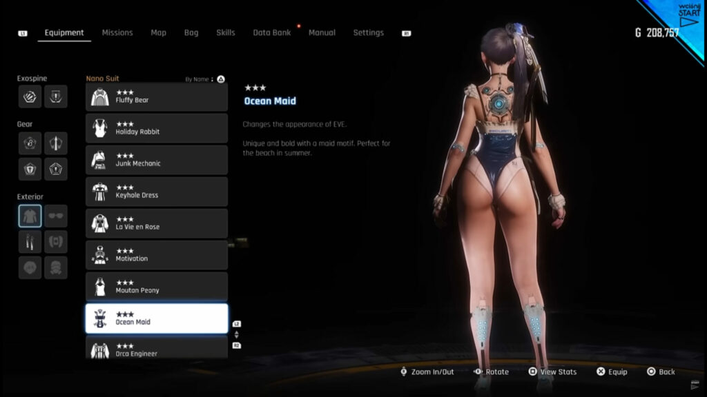 Back view of Eve's Stellar Blade Ocean Maid outfit