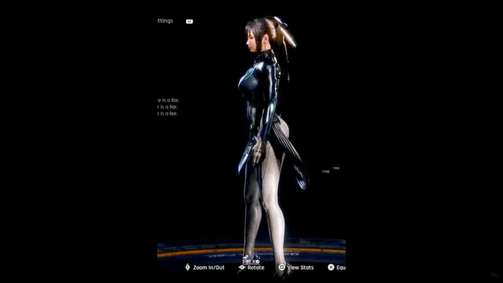 Side view of Eve's Stellar Blade Raven Suit