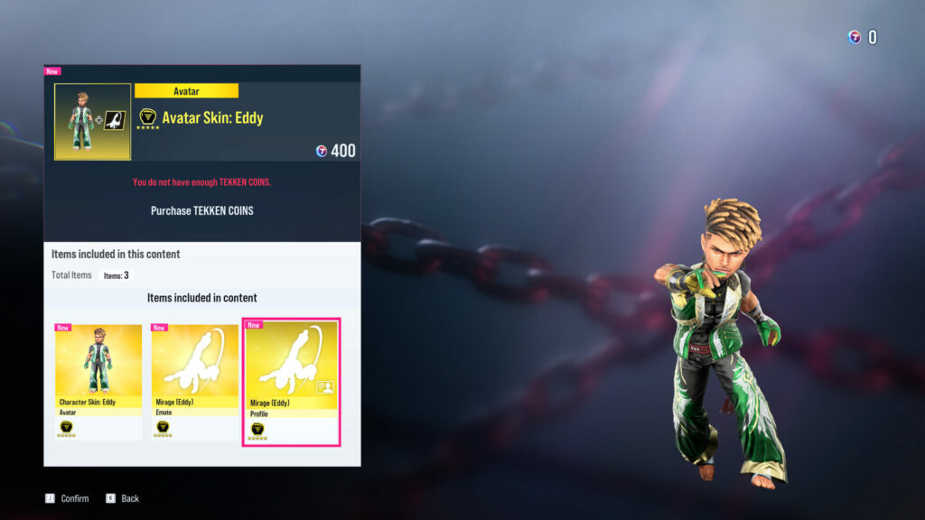 Eddy Gordo avatar, emote, and profile items in the Tekken Shop