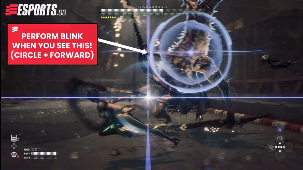 Use Blink on the Abaddon Boss when you see the Blue Circle