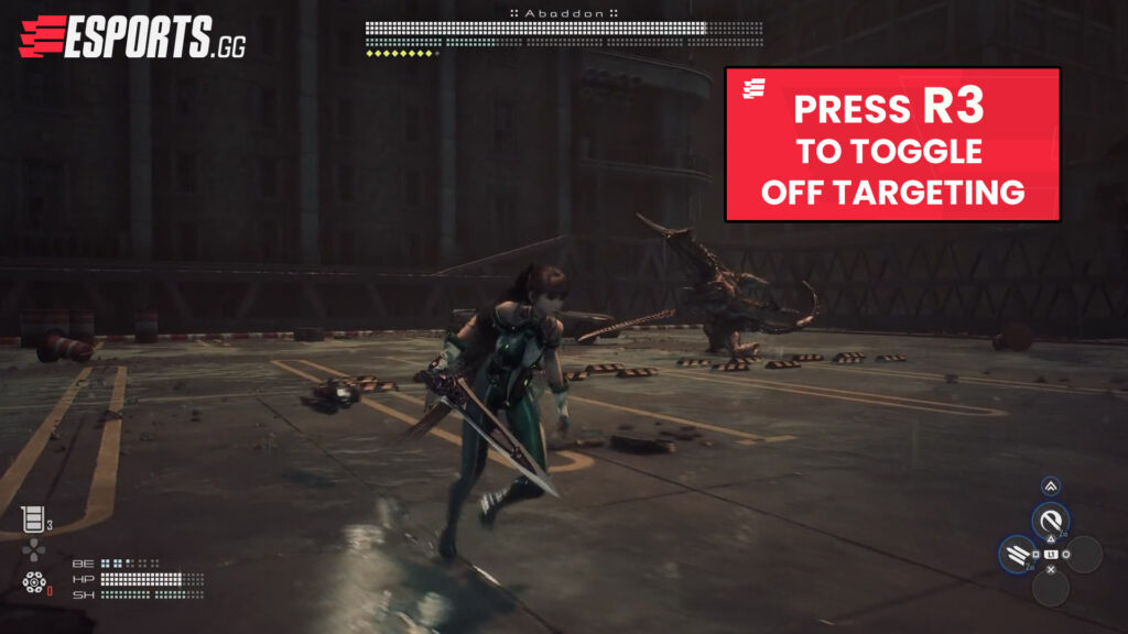 Press R3 to toggle off targeting in Abaddon Boss fight in Stellar Blade