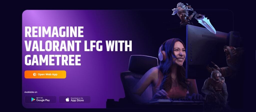 The GameTree VALORANT LFG app where you can find a team.