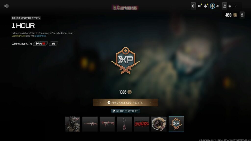 The 1 Hour Double Weapon XP Token.