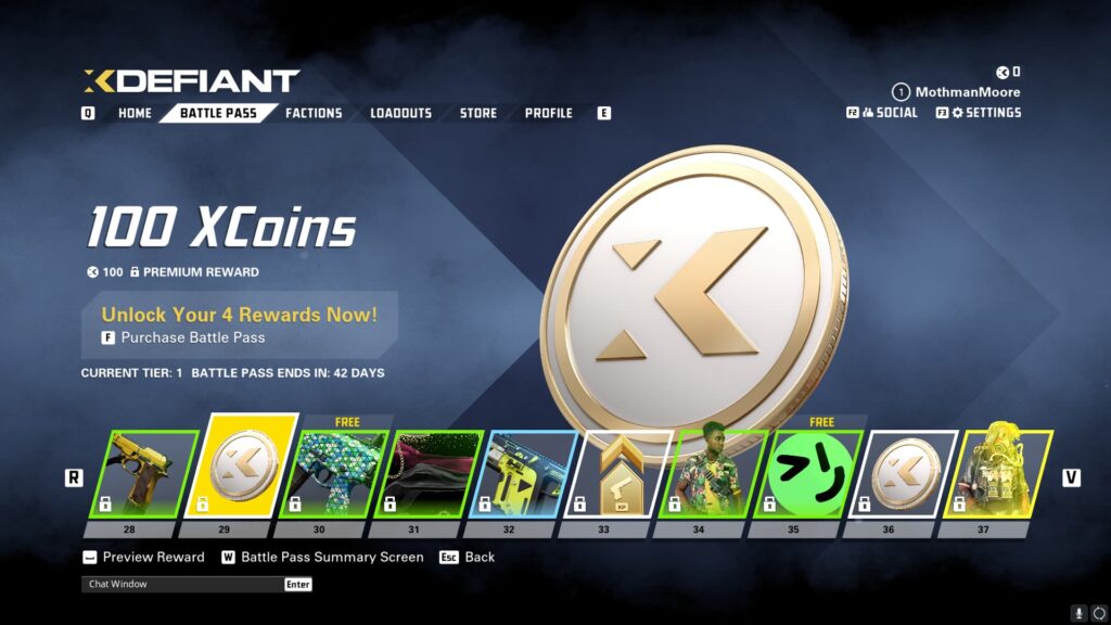 100 XCoins in the XDefiant Preseason Battle Pass.