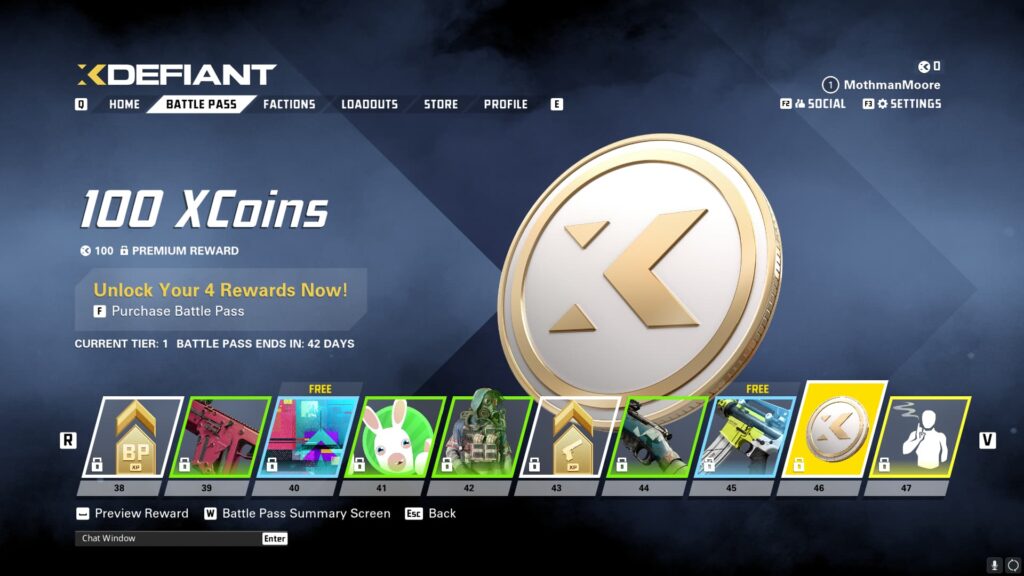 100 XCoins in the XDefiant Preseason Battle Pass.