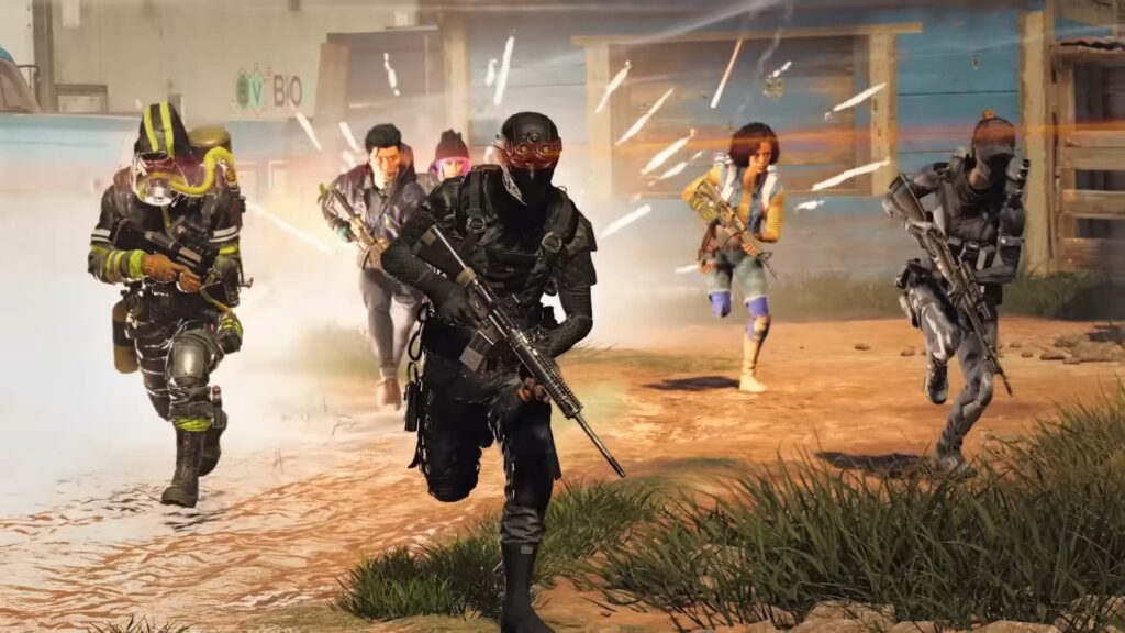 Several players run away from an explosion in XDefiant.