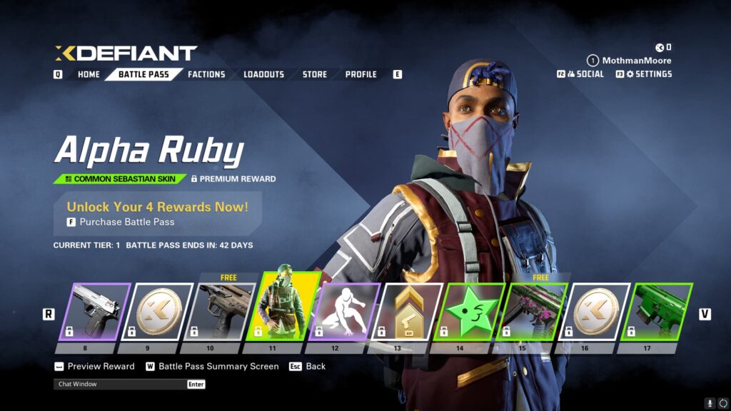 The Alpha Ruby Sebastian Skin in the XDefiant Preseason Battle Pass.