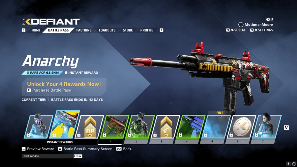 The Anarchy ACR skin in the XDefiant Preseason Battle Pass.