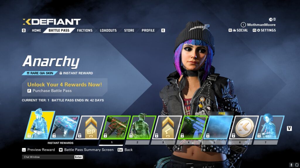 The Anarchy Gia Skin in the XDefiant Preseason Battle Pass.