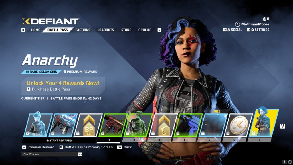 The Anarchy Iselda Skin in the XDefiant Preseason Battle Pass.