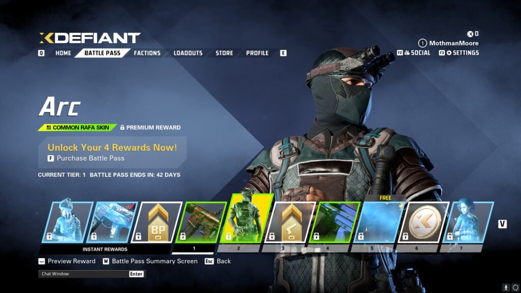 The ARC Rafa skinin the XDefiant Preseason Battle Pass.